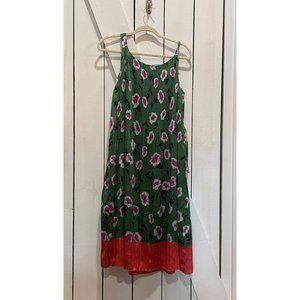 Anthropologie green pink floral peasant dress small